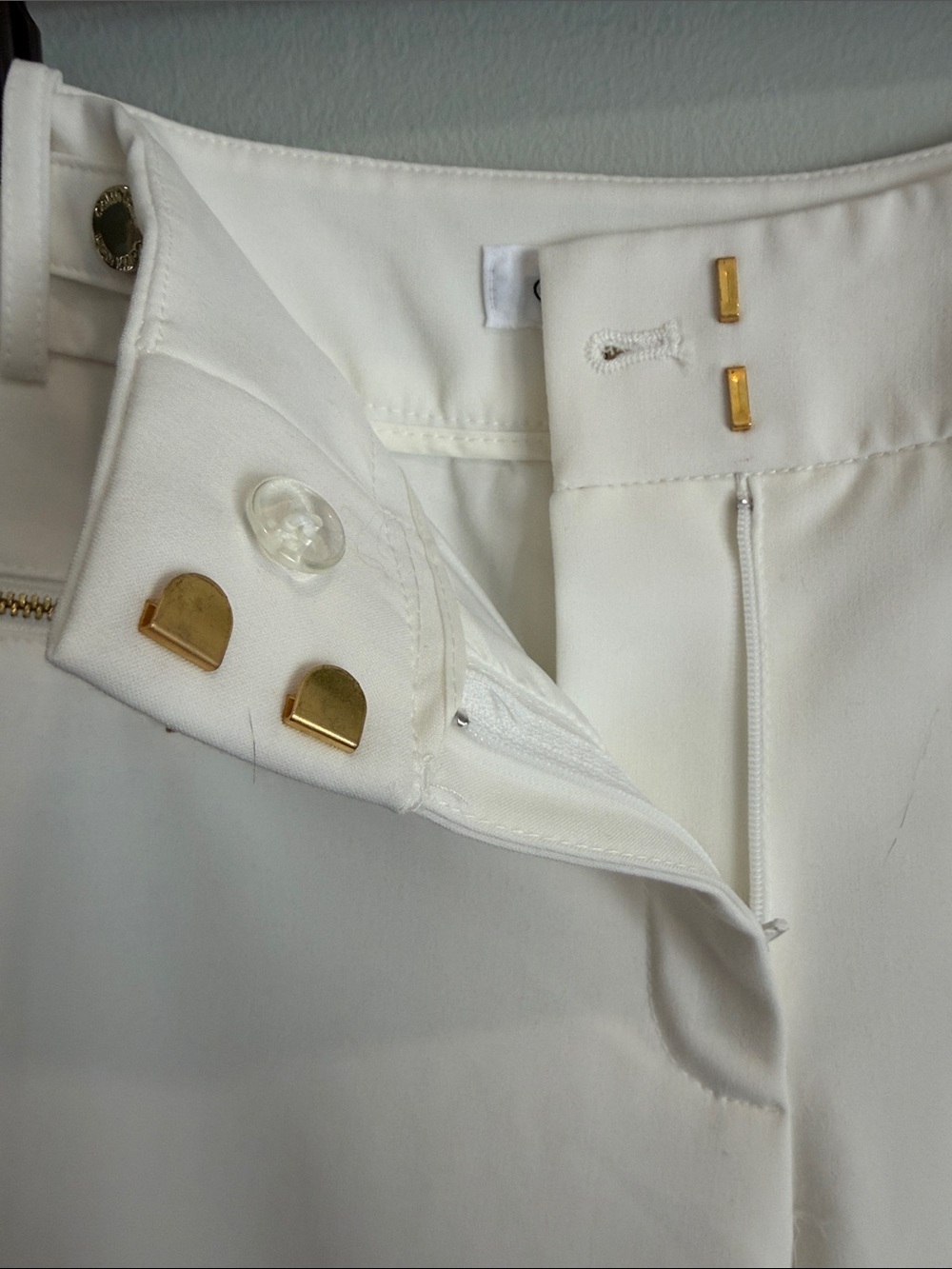 Calvin Klein White Ponte Pull-On Pants with Gold Zipper Accents - Picture 6 of 11